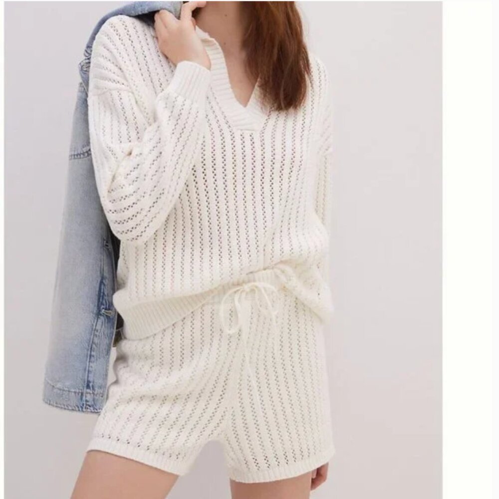 ⭐️ V-Neck Lounge Peasant Boho Modern Pajama PJ Hipster Art Minimal Sweater Set